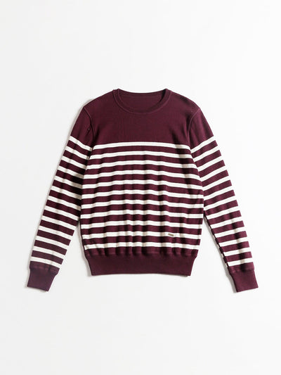 Reversible Sailor Stripe Knitted Crew-Neck Sweater in Burgundy - Applied Zcience