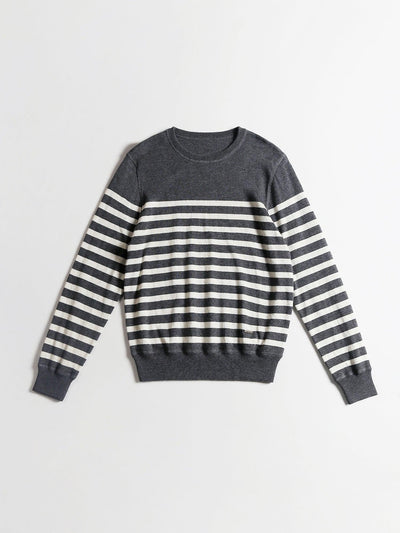 Reversible Sailor Stripe Knitted Crew-Neck Sweater in Charcoal Grey - Applied Zcience
